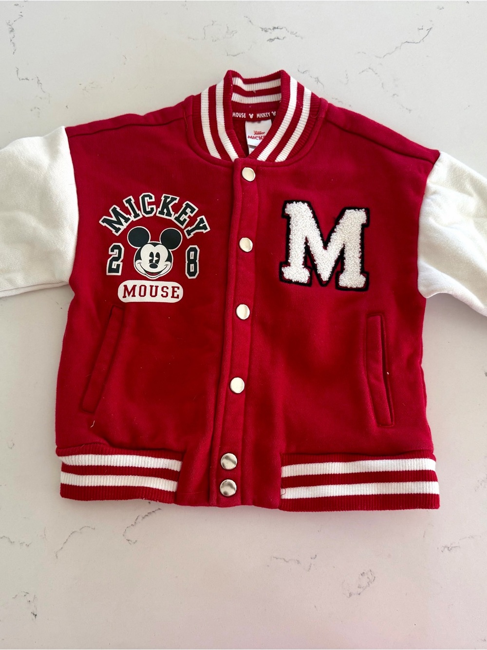 Disney Red & White Mickey Mouse Kids Letterman Jacket